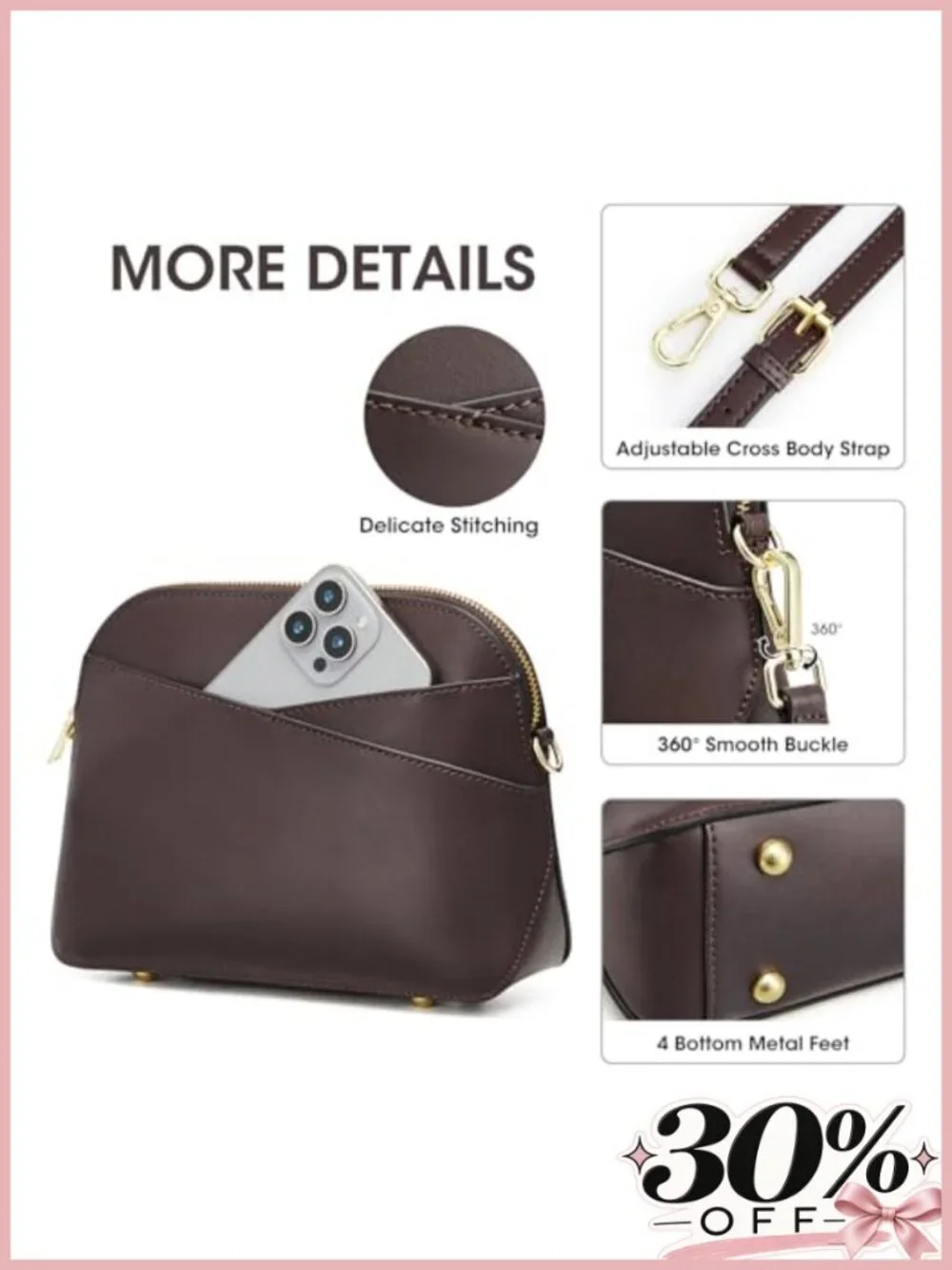 Genuine Leather Crossbody Bag Adjustable Strap Zip Purse Travel